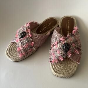 KURT GEIGER LONDON SANDAL SIZE 6 KENSINGTON ESPADRILLE SLIDE IN OPEN PINK